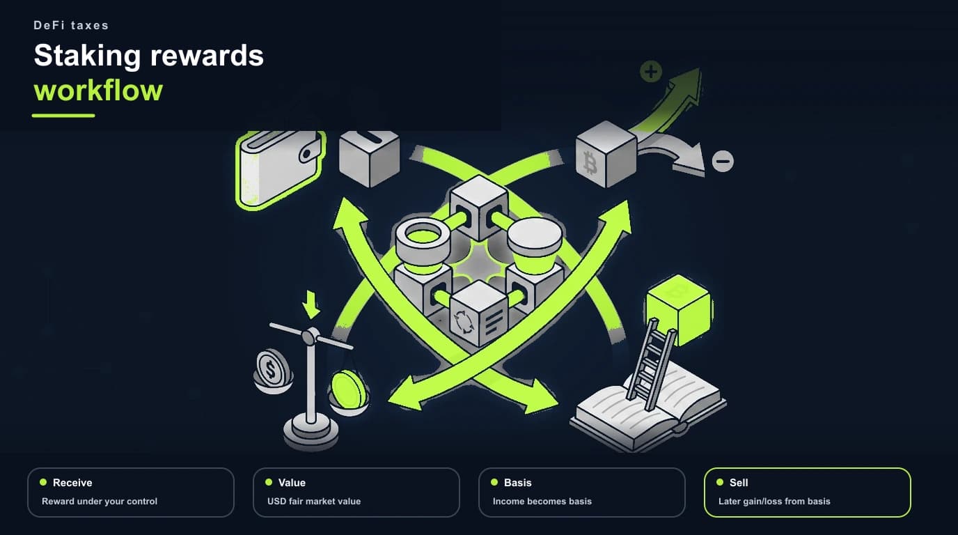 Income and basis workflow for staking rewards