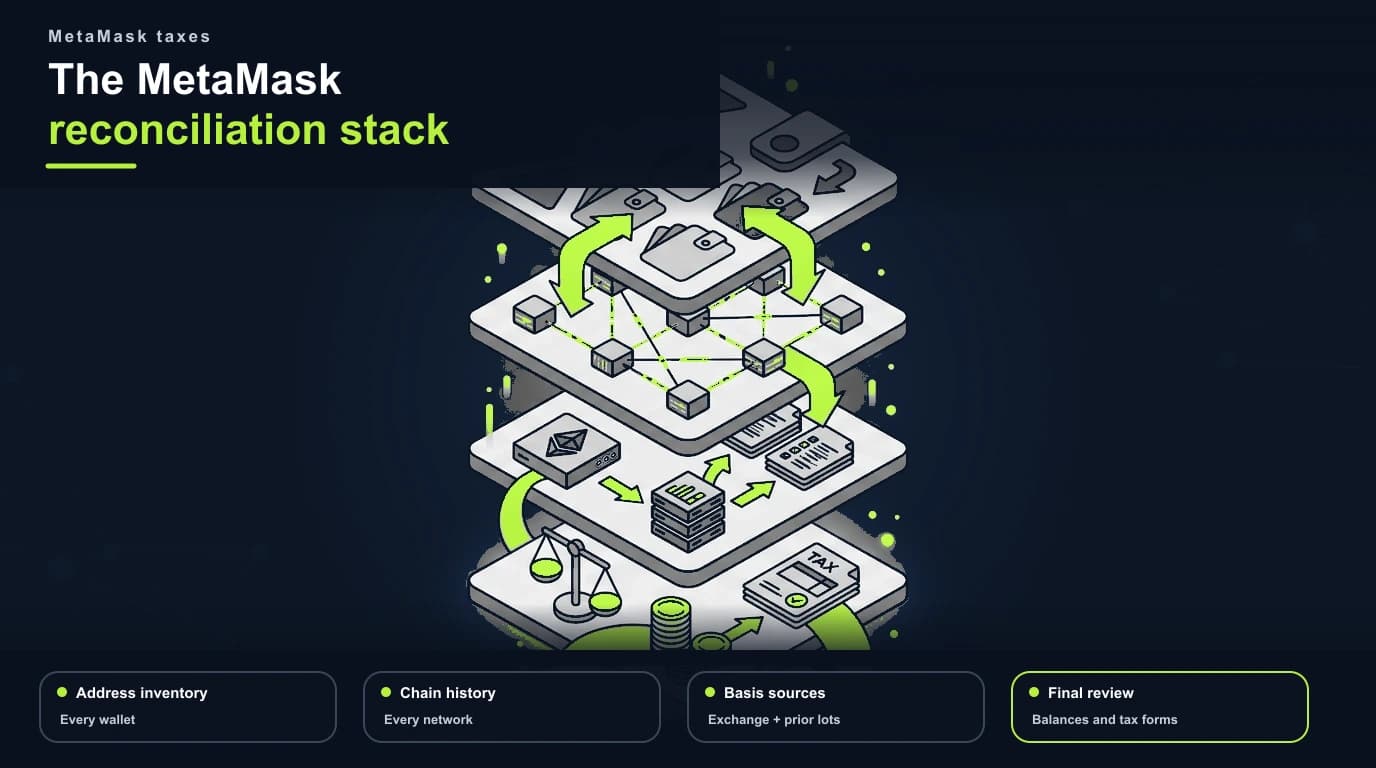 Four layers of an audit-ready MetaMask reconciliation