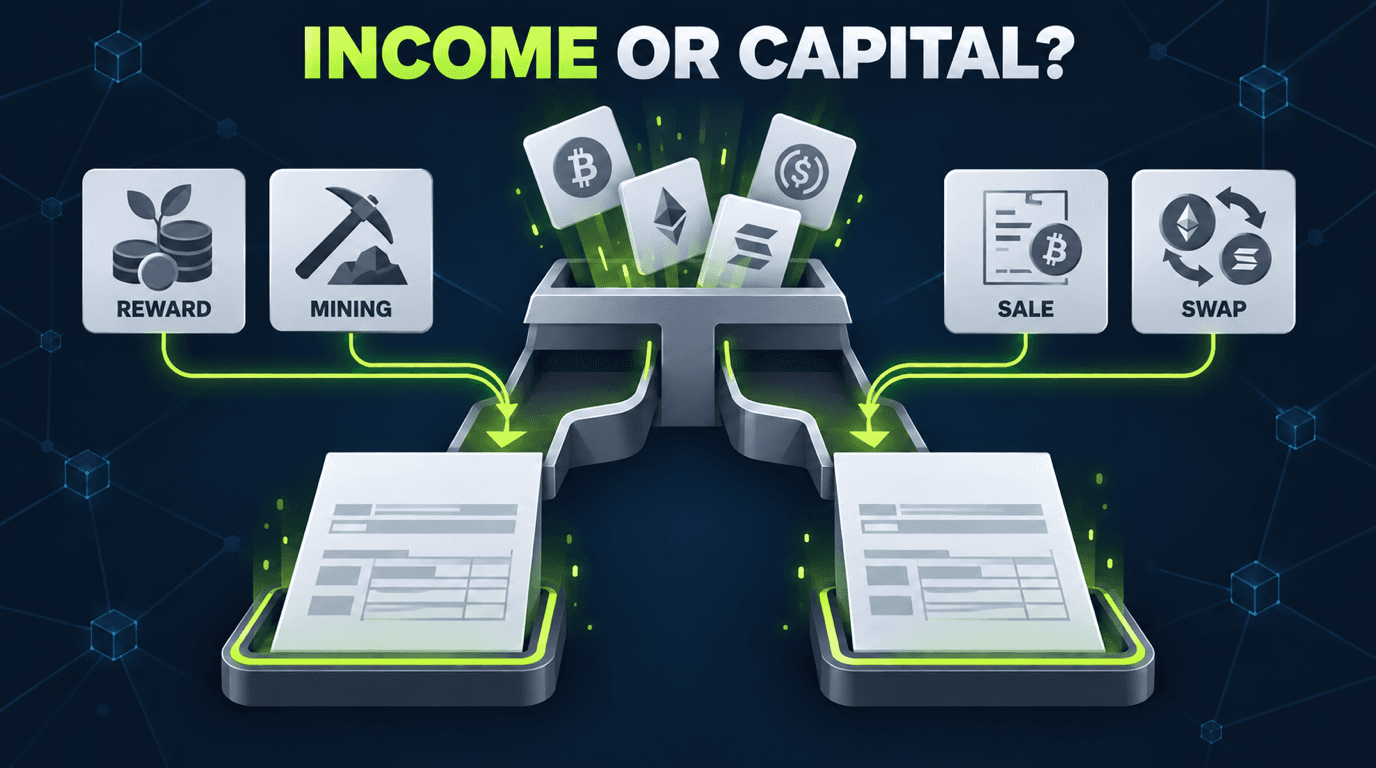 Crypto activities sorted into ordinary income and capital transaction categories