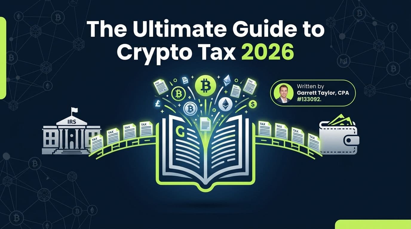 The Ultimate Guide to Crypto Tax 2026 Edition hero image showing cryptocurrency and tax elements in a premium educational design